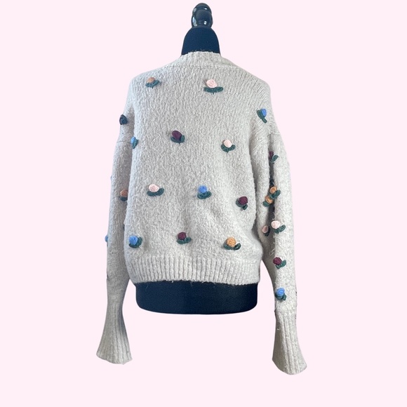 Zara Beige Wool Flower Floral Sweater Cardigan - Picture 7 of 12